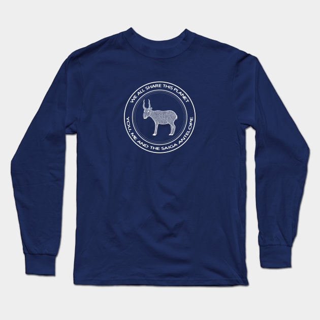 Saiga Antelope - We All Share This Planet - animal design - on dark colors Long Sleeve T-Shirt by Green Paladin